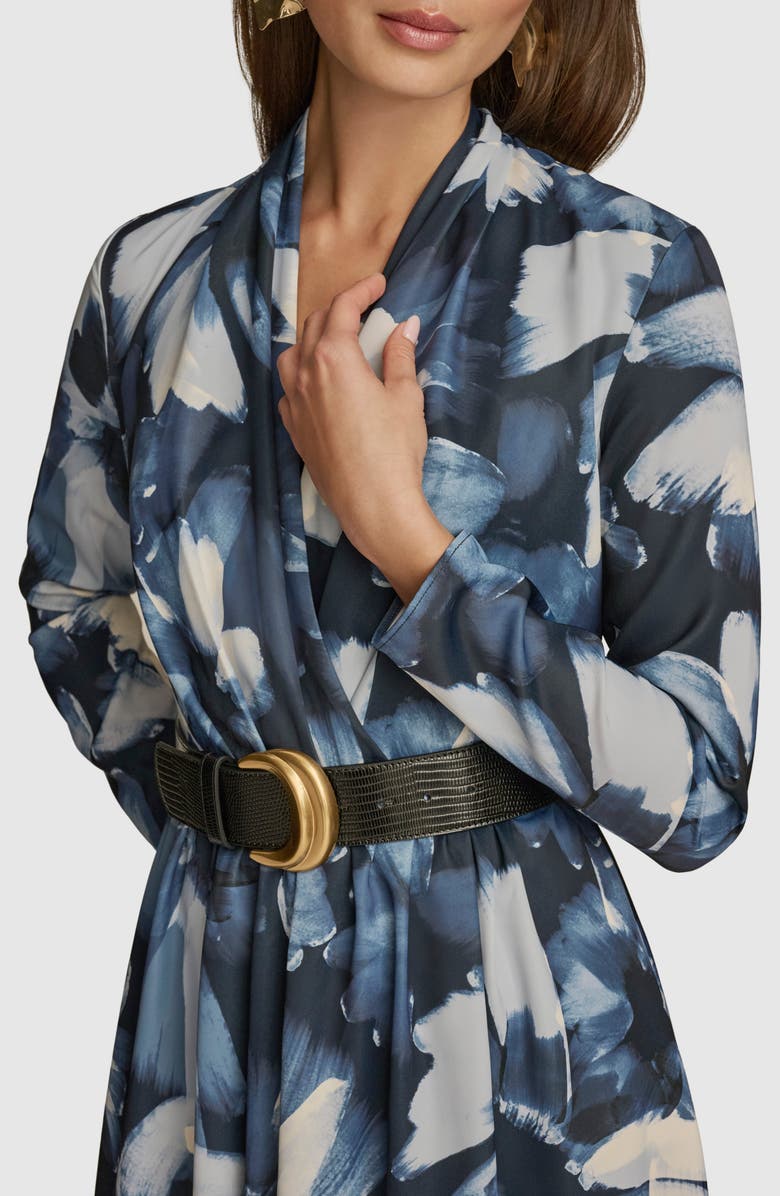 Donna Karan New York Floral Print Belted Long Sleeve Midi Dress, Alternate, color, Nightfall Multi