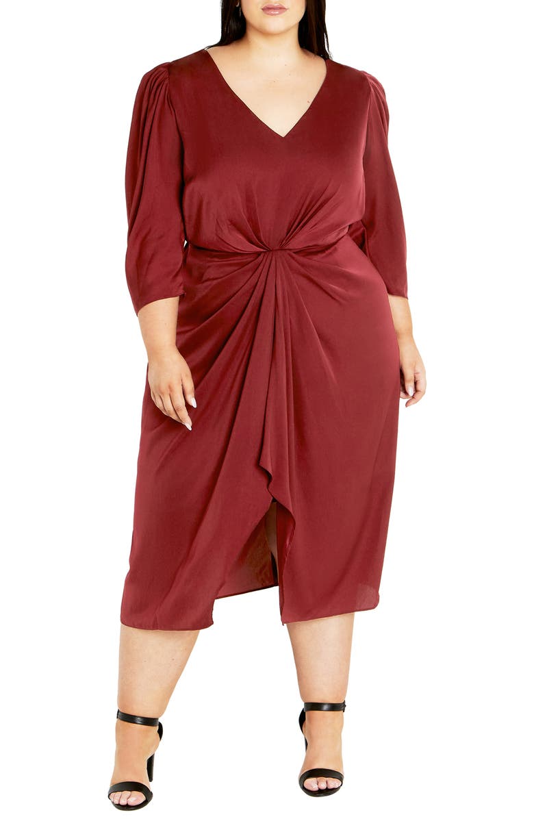 City Chic Aubree Gathered Front Midi Dress, Main, color, 