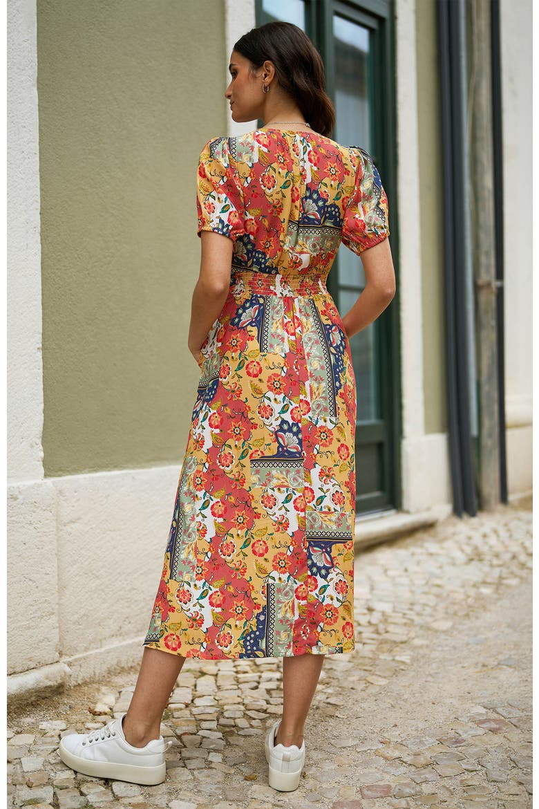 Floral Patchwork Print Midi Shirt Dress, Alternate, color, Multi