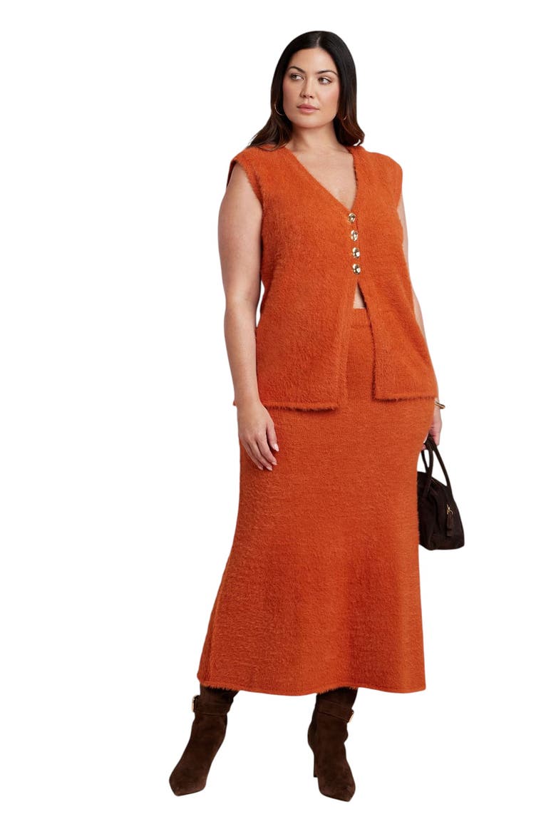 Fuzzy Maxi Sweater Skirt, Alternate, color, ORANGE BRONZE