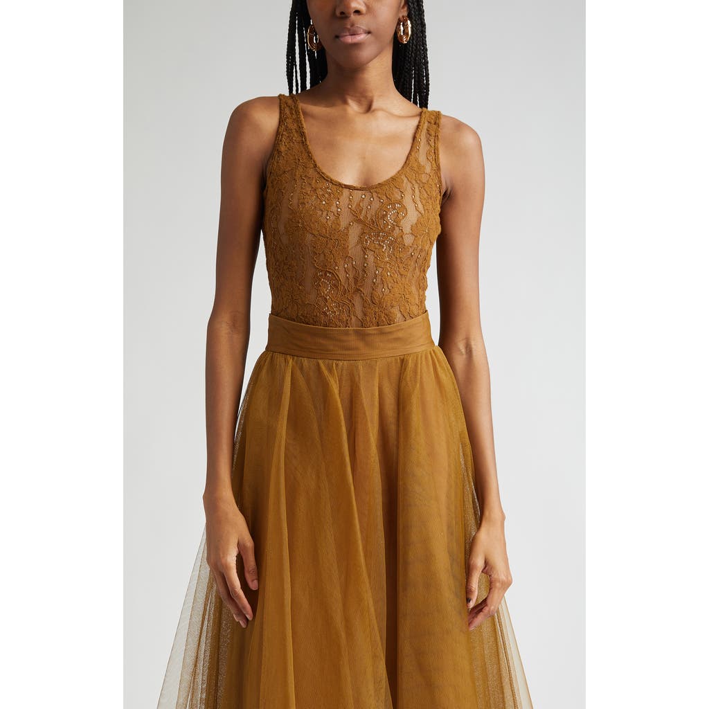 Zimmermann Scoop Neck Lace Bodysuit In Hazelnut