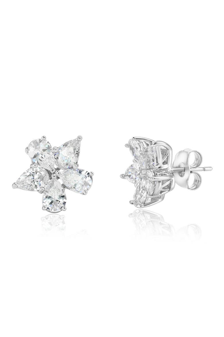 Cubic Zirconia Flower Cluster Stud Earrings, Main, color, WHITE