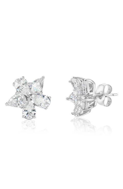 Cubic Zirconia Flower Cluster Stud Earrings