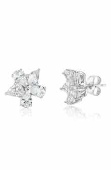 Cubic Zirconia Flower Cluster Stud Earrings