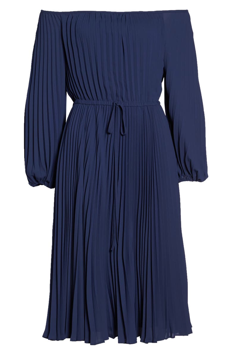 Gal Meets Glam Collection Elise Off the Shoulder Pleated Georgette Dress, Alternate, color,