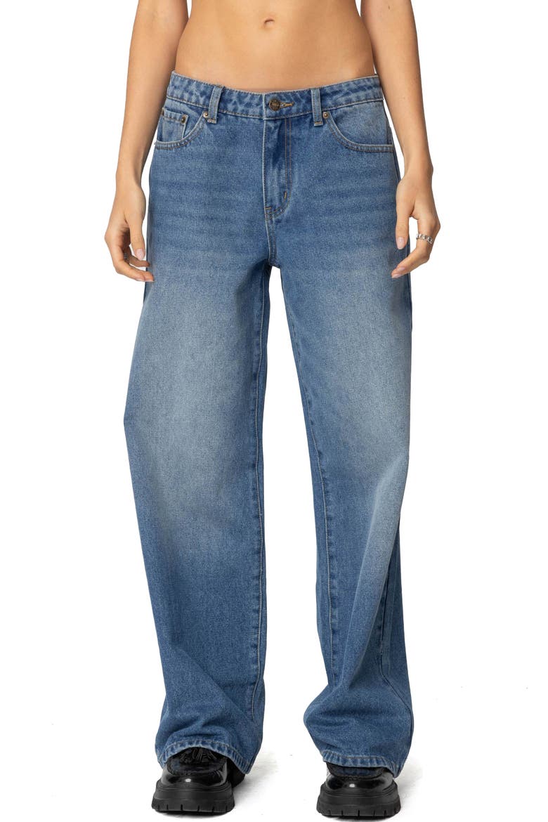 NYC Washed Low Rise Wide Leg Jeans, Main, color, BLUE-WASHED