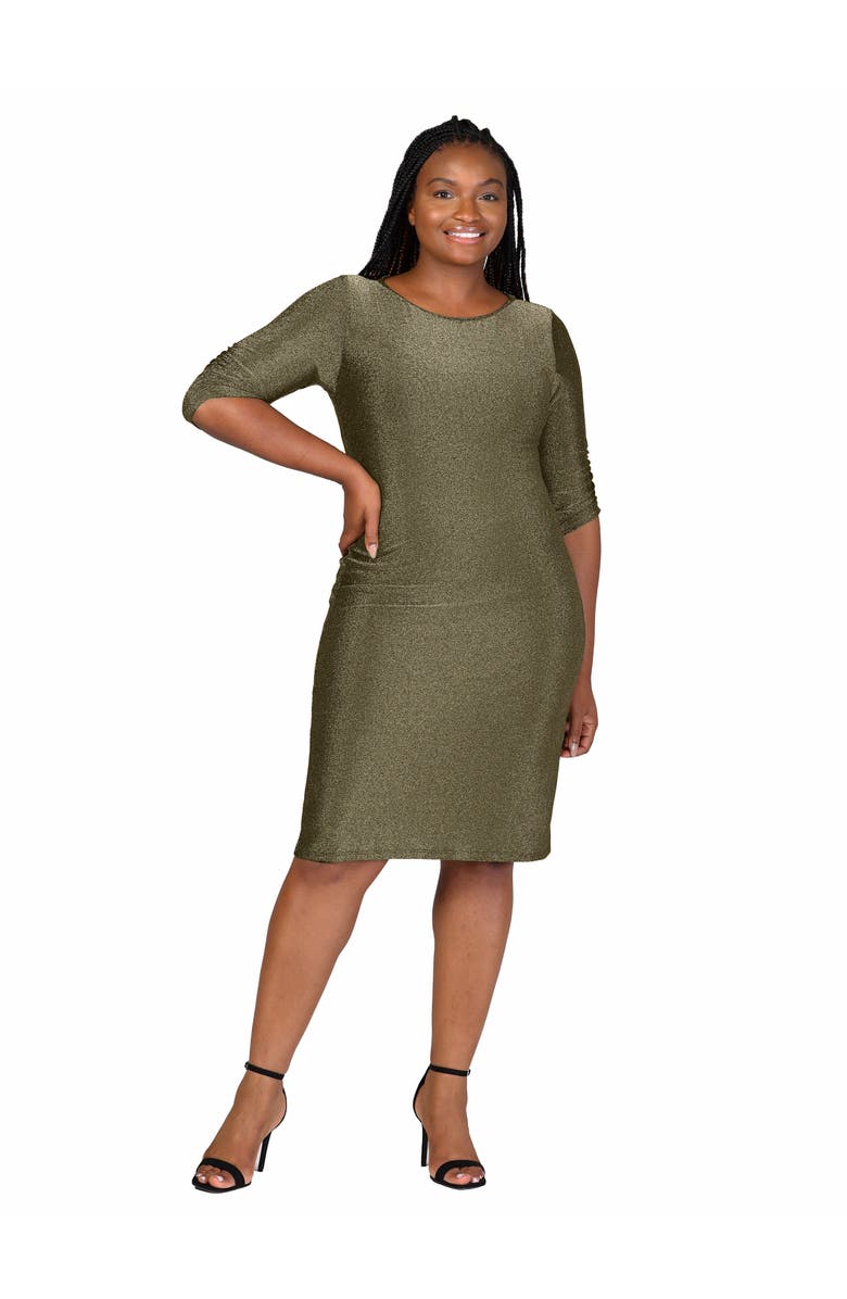 24seven Comfort Apparel Elbow Length Sleeve Shimmer Bodycon Mini Party Dress, Main, color, Gold