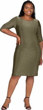 24seven Comfort Apparel Elbow Length Sleeve Shimmer Bodycon Mini Party Dress