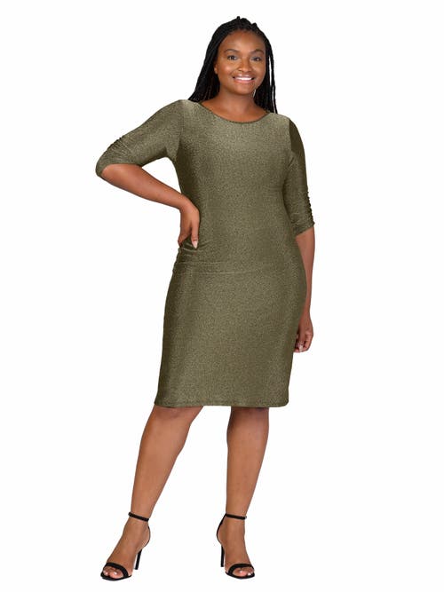 24seven Comfort Apparel Elbow Length Sleeve Shimmer Bodycon Mini Party Dress In Green