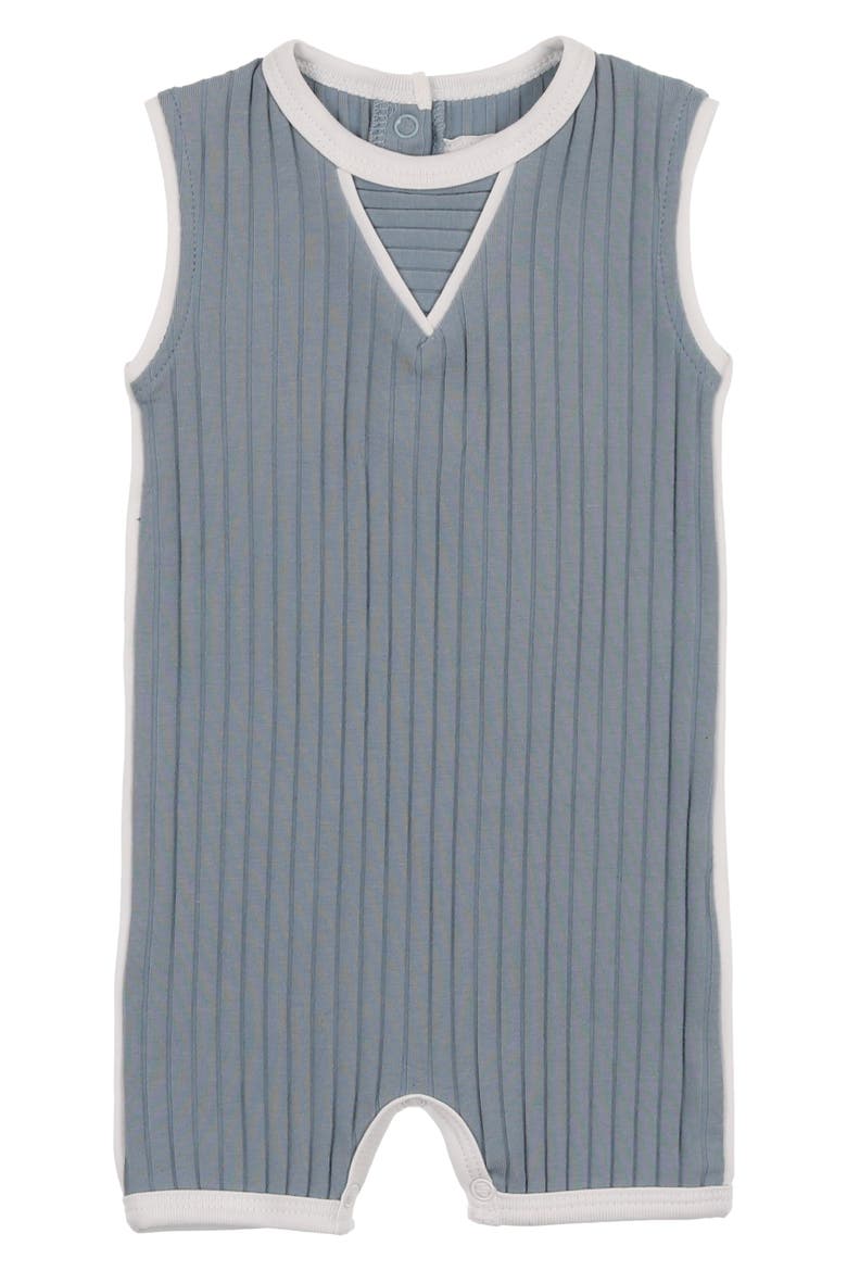 Contrast Piping Stretch Cotton Ribbed Romper, Main, color, BLUE