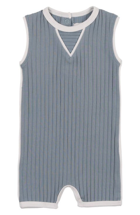 Contrast Piping Stretch Cotton Ribbed Romper (Baby)