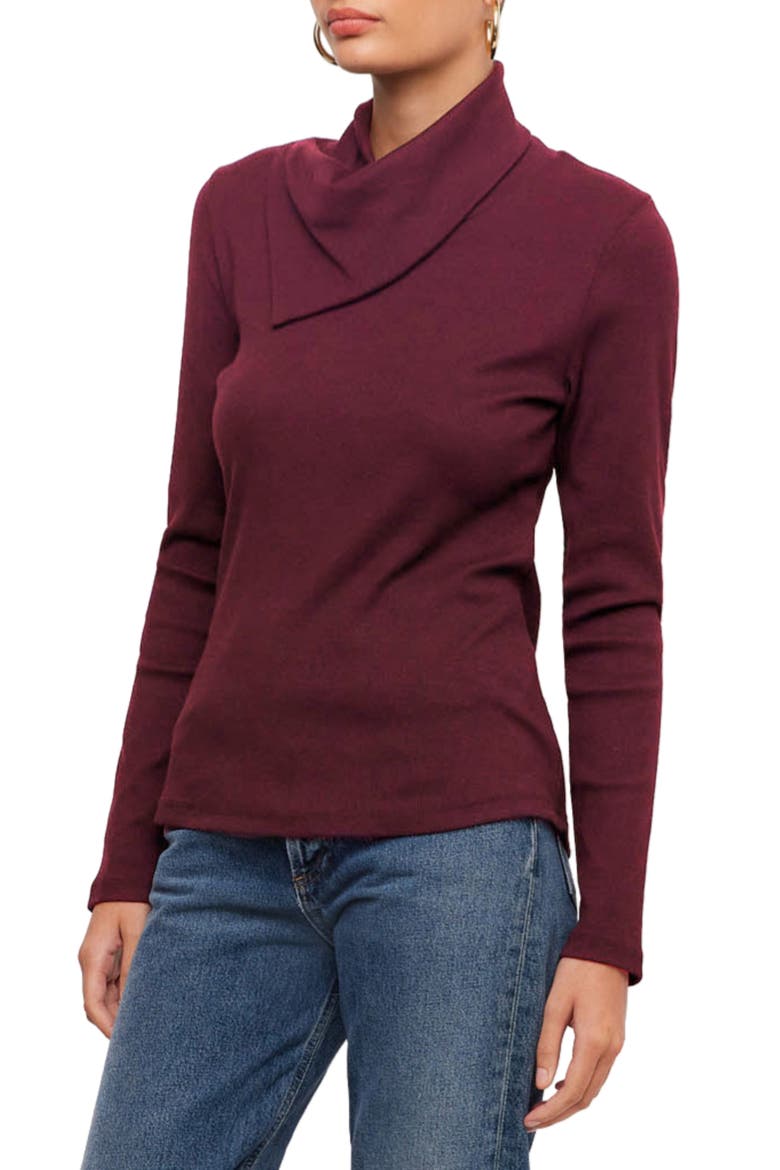 Rhonda Drape Neck Rib Sweater, Alternate, color, MERLOT