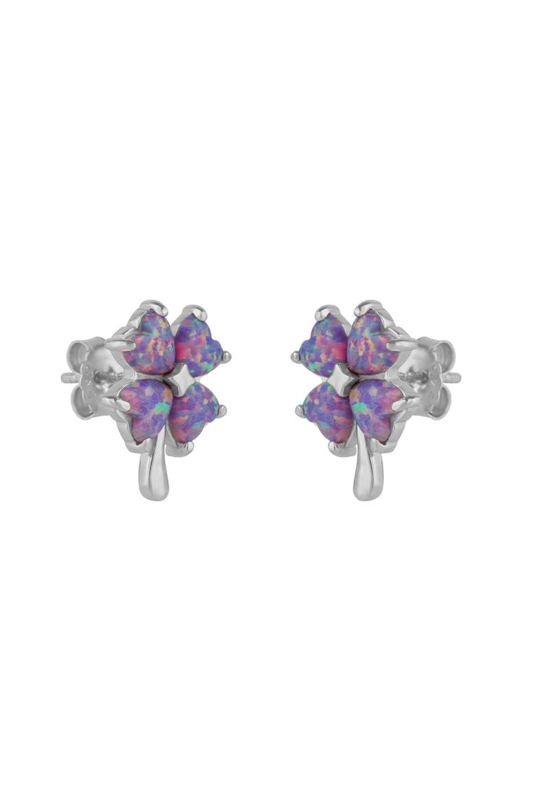 Pink Purple Opal Four Leaves Clover Sterling Silver Stud Earrings, Main, color, Silver