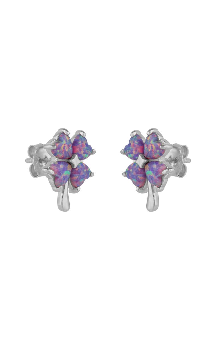 Spero London Pink Purple Opal Four Leaves Clover Sterling Silver Stud Earrings, Main, color, Silver