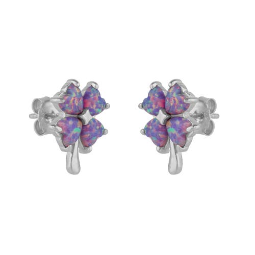 Spero London Pink Purple Opal Four Leaves Clover Sterling Silver Stud Earrings In Multi