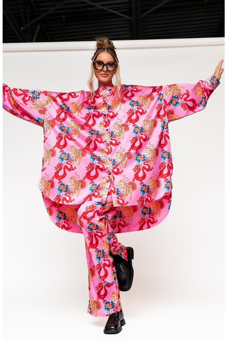 Dragon Satin Long Sleeve Top & Pants Set, Alternate, color, PINK DRAGON