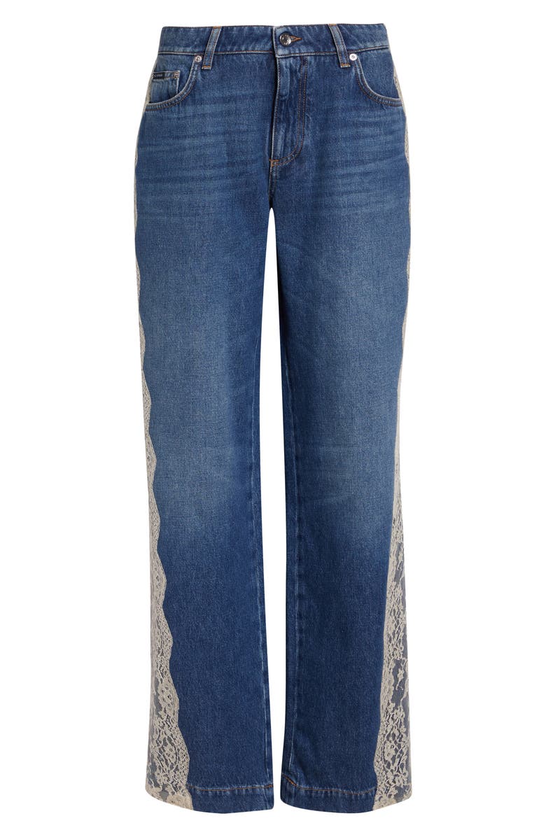 Dolce&Gabbana Lace Panel High Waist Straight Leg Jeans, Main, color, Variante Abbinata