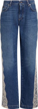 Dolce&Gabbana Lace Panel High Waist Straight Leg Jeans