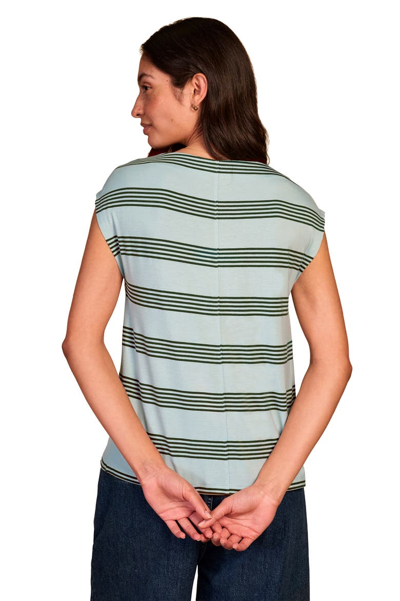 Slash Neck Cap Sleeve T-Shirt, Alternate, color, Blue / Green Stripe