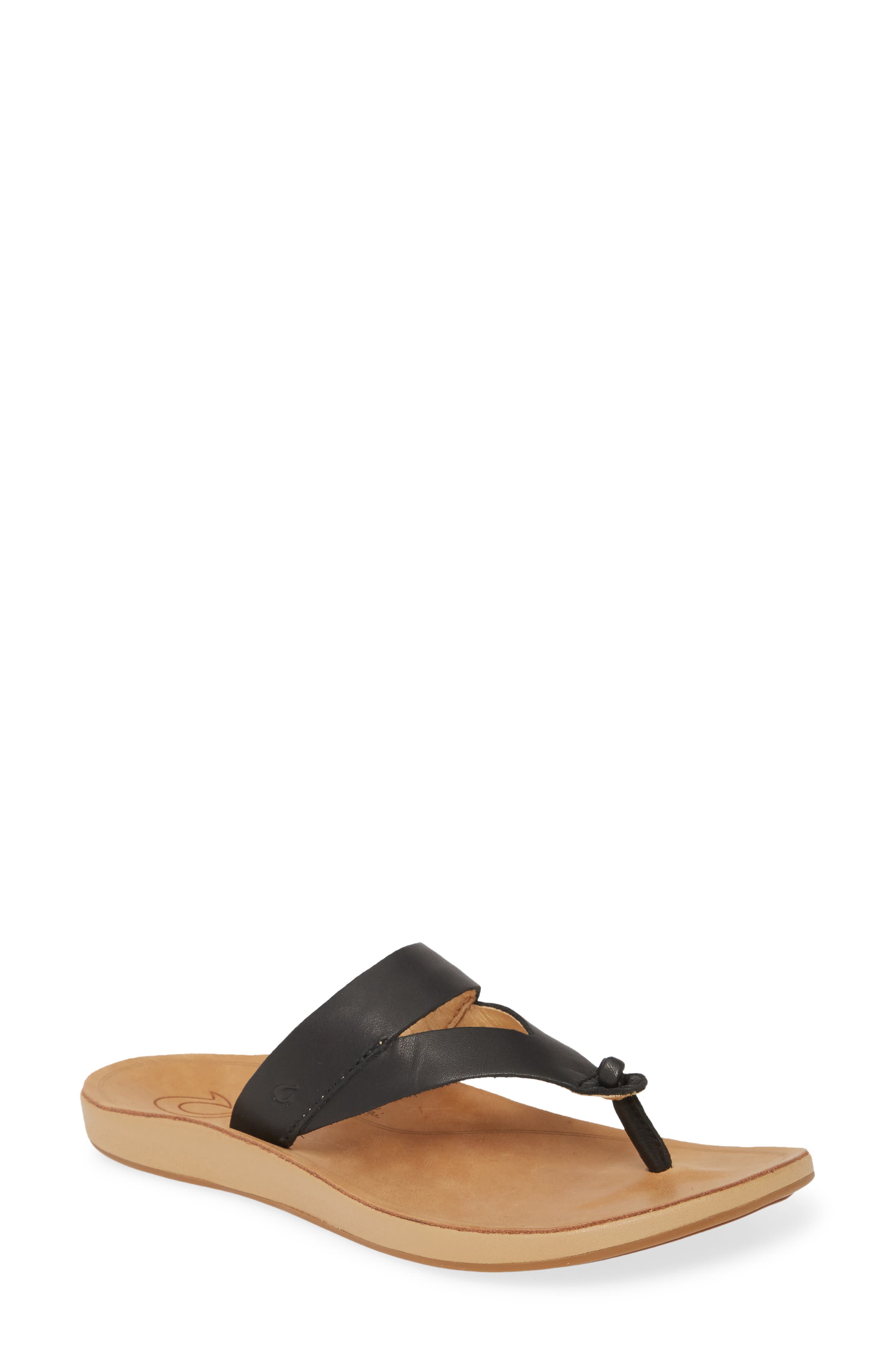 Kaekae Ko'o Flip Flop, Main, color, BLACK LEATHER