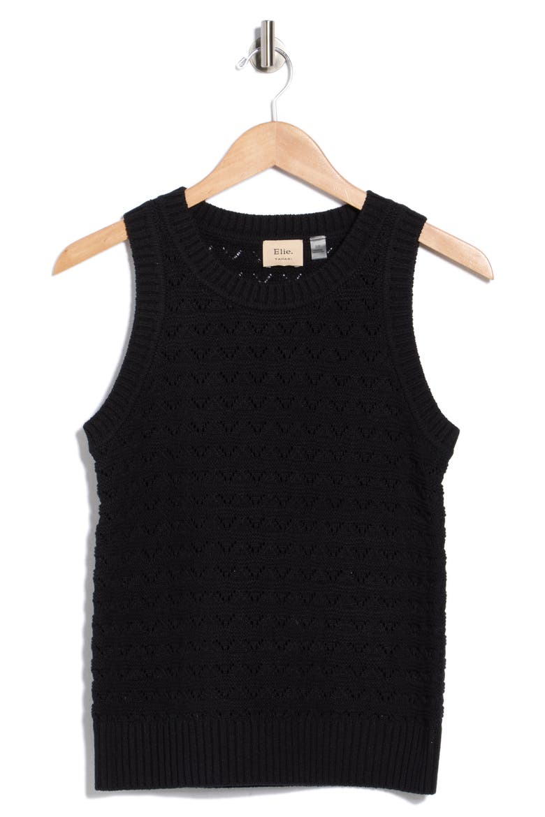 Pointelle Sweater Tank, Alternate, color, BLACK