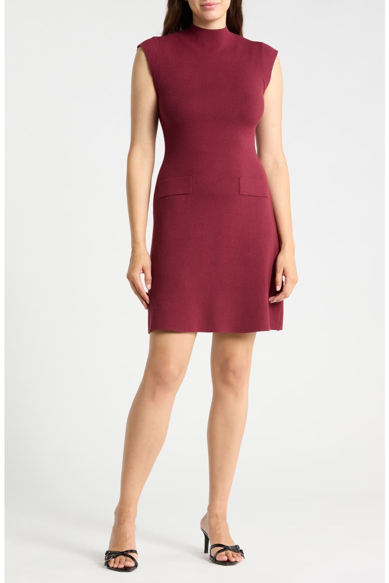 Funnel Neck A-Line Dress, Main, color, BURGUNDY