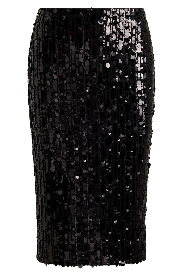 Sequined Mesh Midi Pencil Skirt, Alternate, color, BLACK
