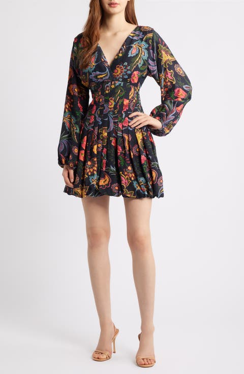 Janiero Floral Long Sleeve Bubble Hem Minidress
