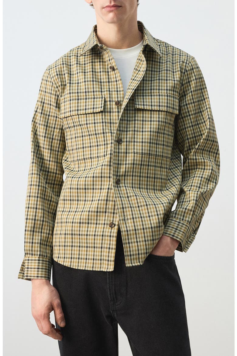 Plaid Print Shirt Jacket, Main, color, OLIVE GREEN