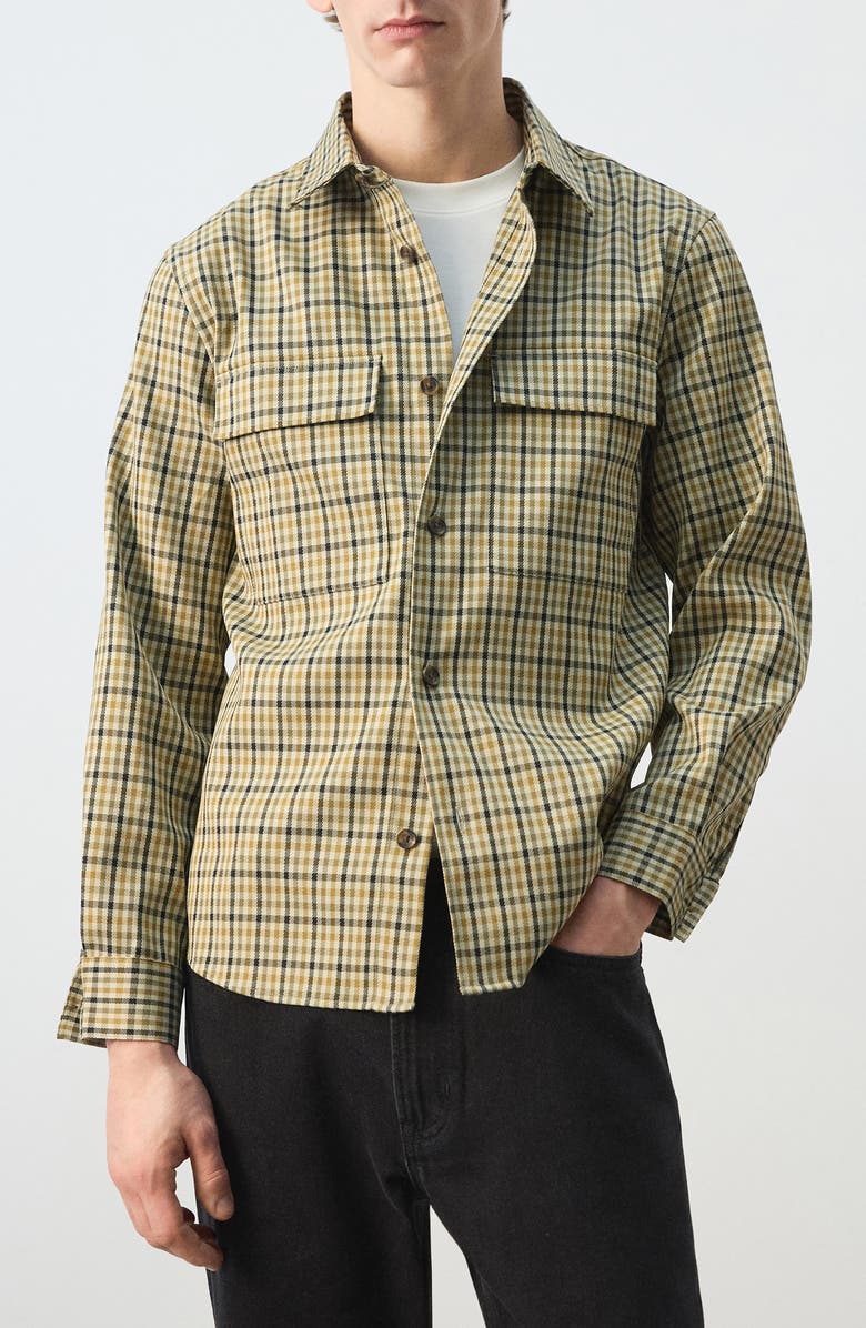 MANGO Plaid Print Shirt Jacket, Main, color, Olive Green