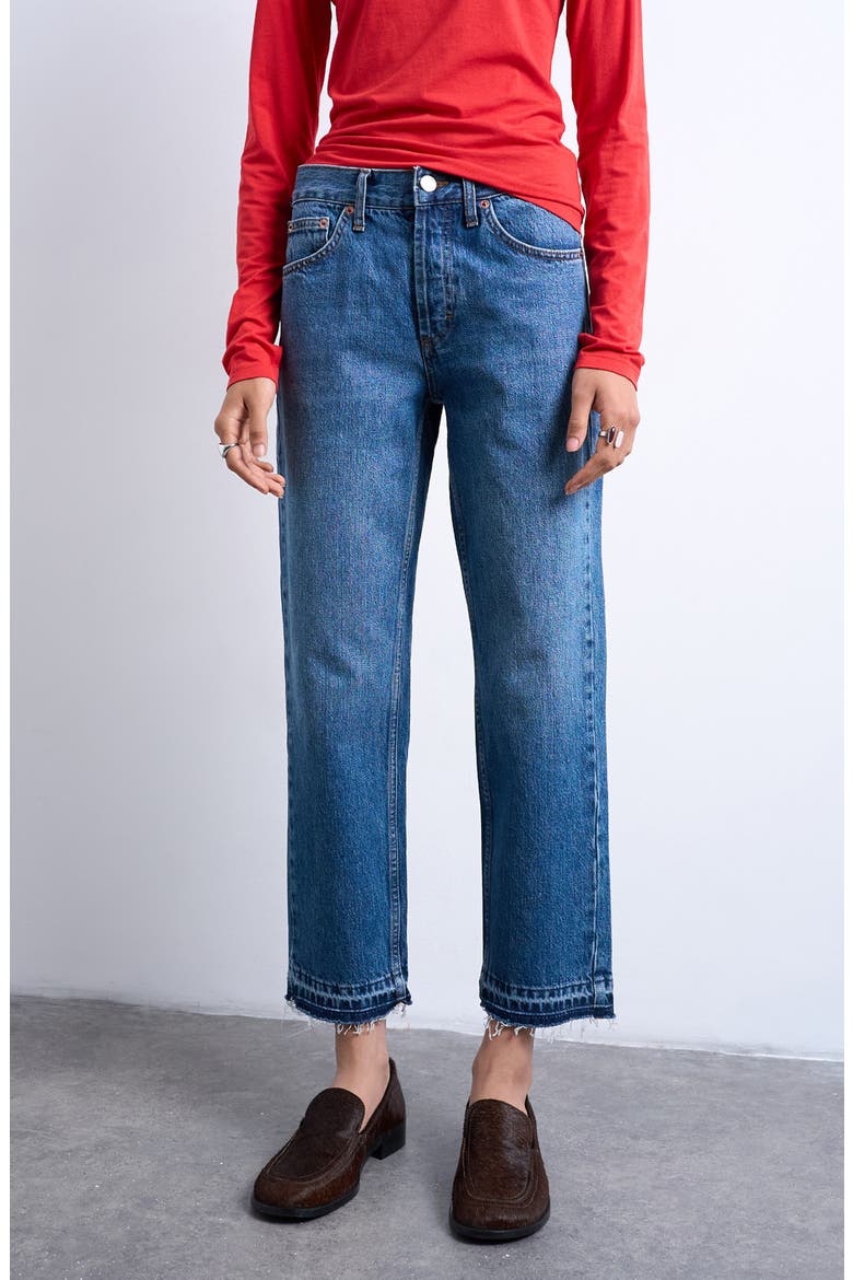 Runway Crop Straight Leg Jeans, Main, color, MBLUE