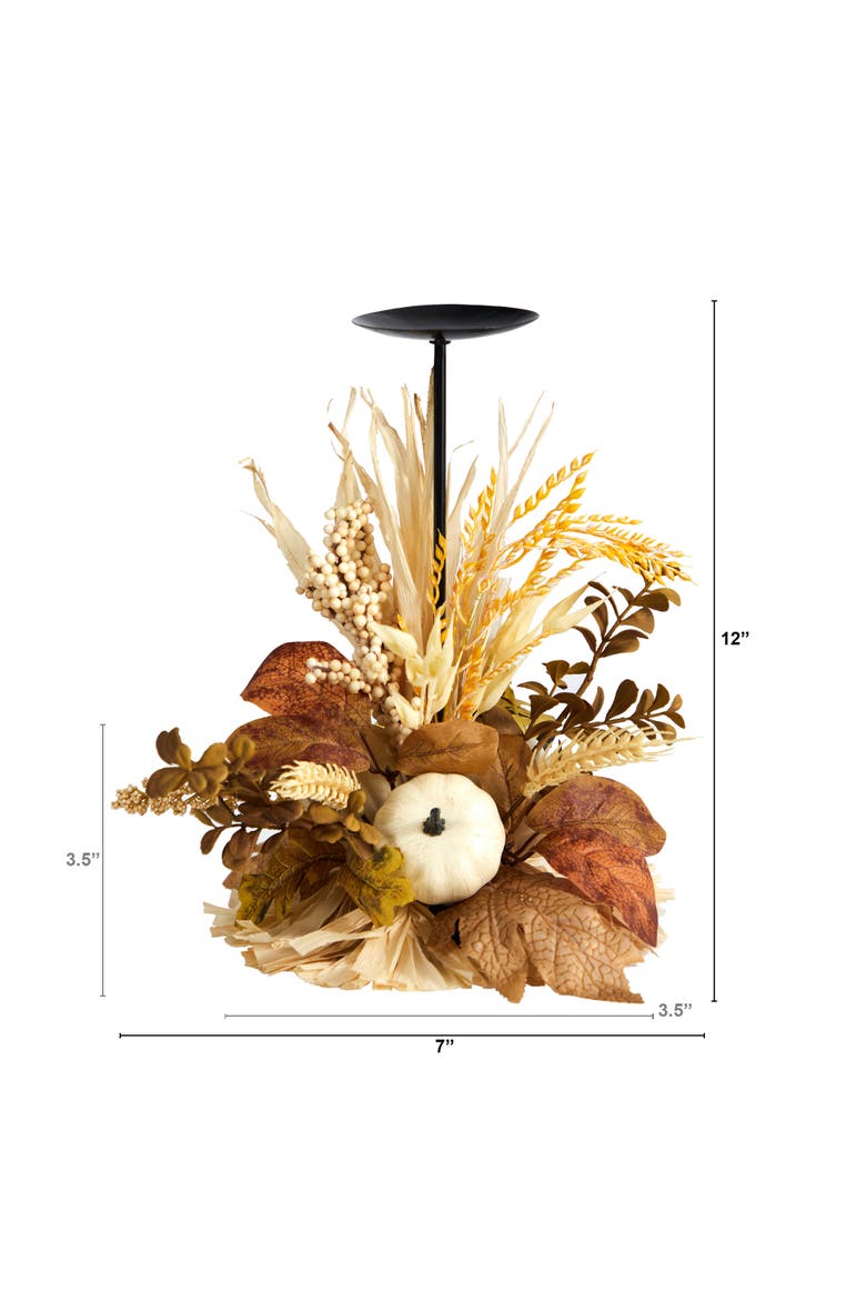 12-in Autumn Harvest and Pumpkin Fall Candle Holder, Alternate, color, Cream