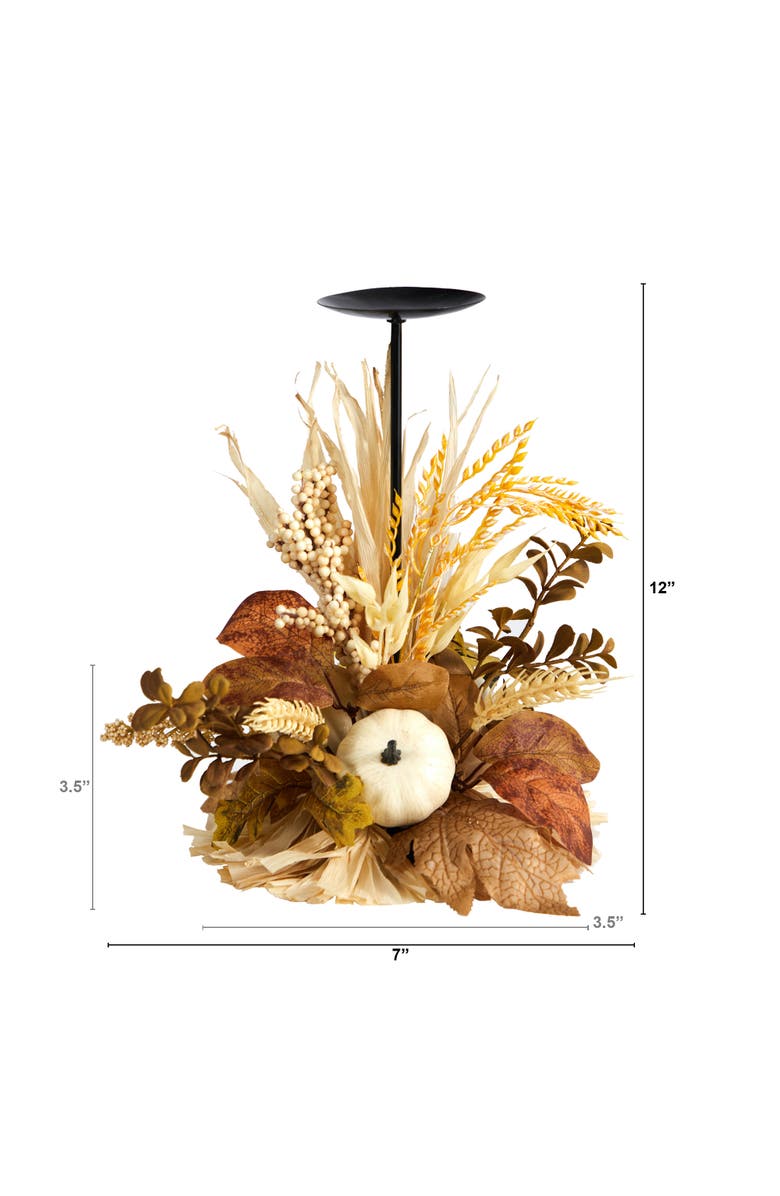 NEARLY NATURAL 12-in Autumn Harvest and Pumpkin Fall Candle Holder, Alternate, color, Cream