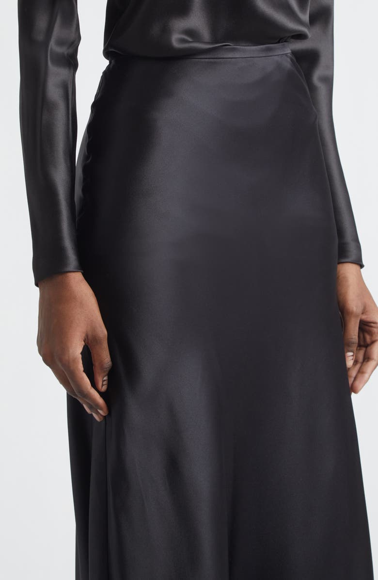 Saint Laurent Bias Cut Silk Satin Skirt, Alternate, color, Noir