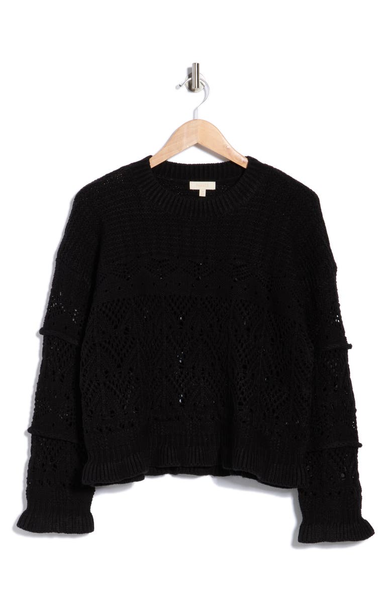 Parker Ruffle Textured Crop Sweater, Alternate, color, Rich Black