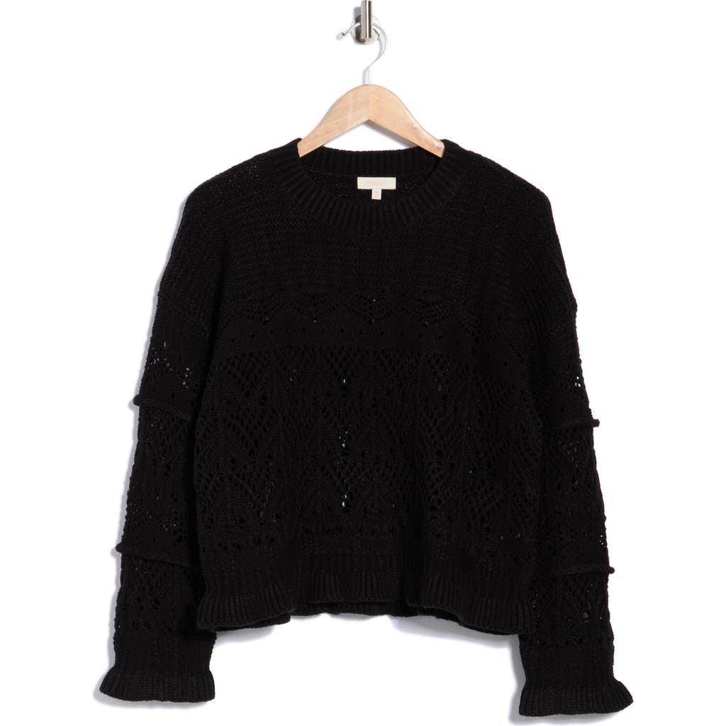 Parker Ruffle Textured Crop Sweater In Black