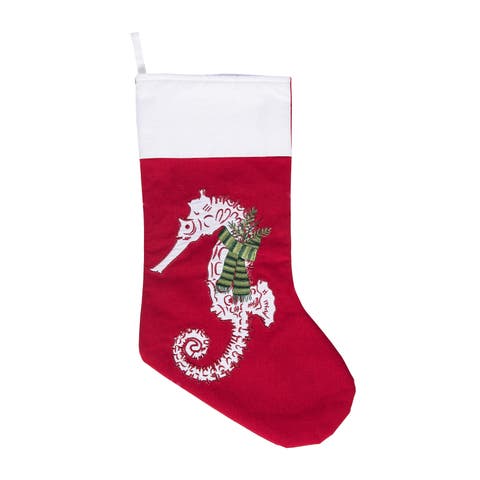 8.5" x 20" Holiday Seahorse with Pine Needle Green Scarf Christmas Stocking