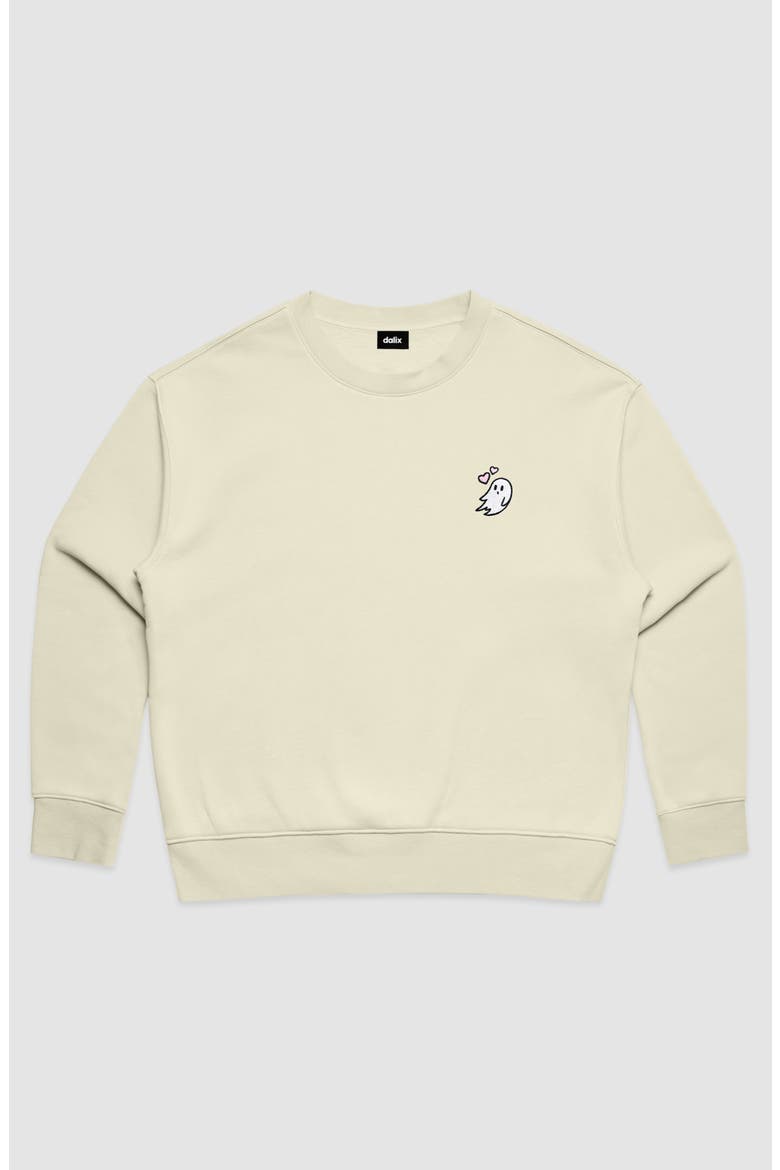 Heartly Ghost Relaxed Fleece Crewneck Sweatshirt, Alternate, color, Butter