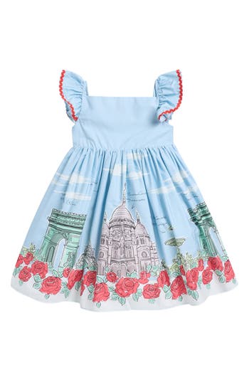 PIPPA & JULIE PIPPA & JULIE KIDS' MELANIE PARIS BORDER PRINT DRESS