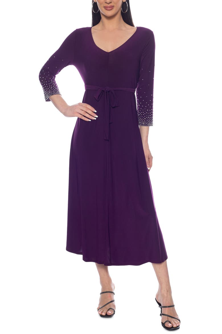 Beaded V-Neck Dress, Main, color, EGGPLANT SILVER