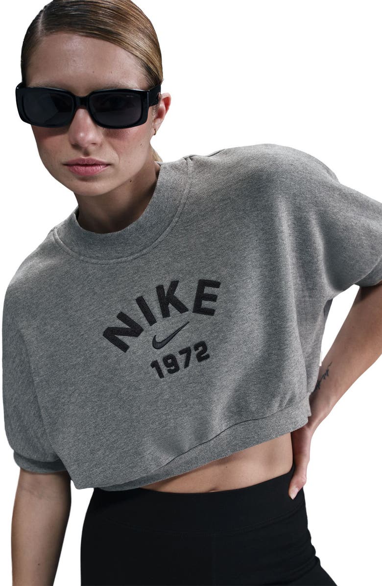 Nike Logo Short Sleeve High-Low Sweatshirt, Alternate, color, 