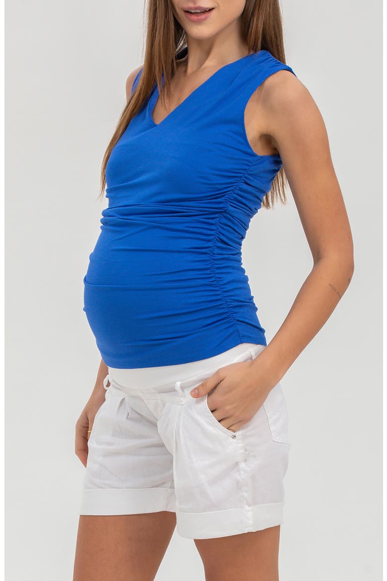 Pleated Linen & Cotton Maternity Shorts, Alternate, color, WHITE