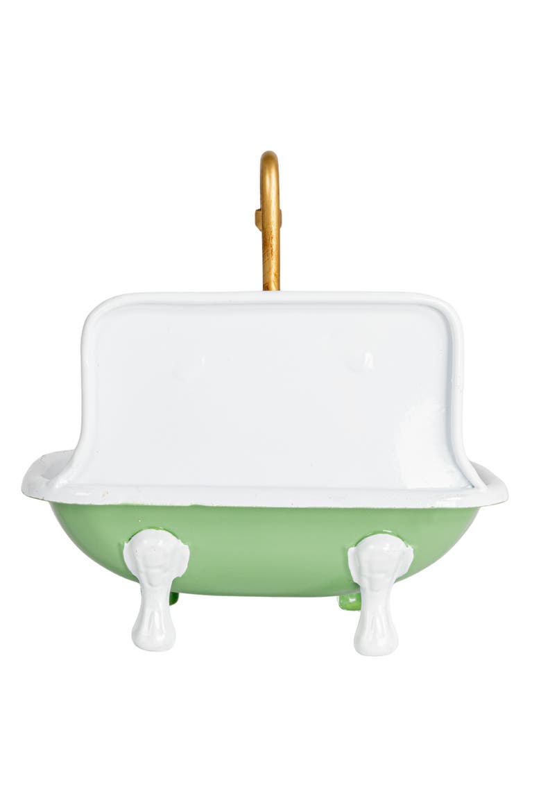Vintage-Inspired Metal Sink Soap Dish with Faucet Design, Green, White and Gold, Alternate, color, White