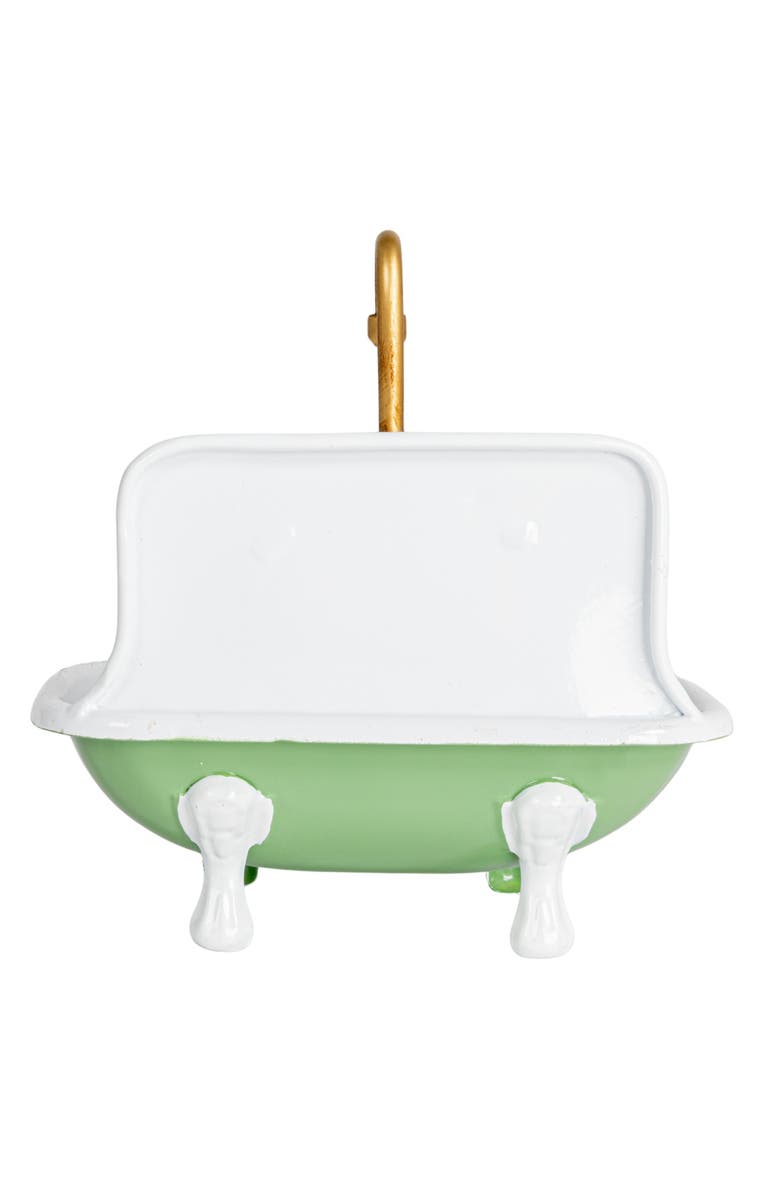 Storied Home Vintage-Inspired Metal Sink Soap Dish with Faucet Design, Green, White and Gold, Alternate, color, White