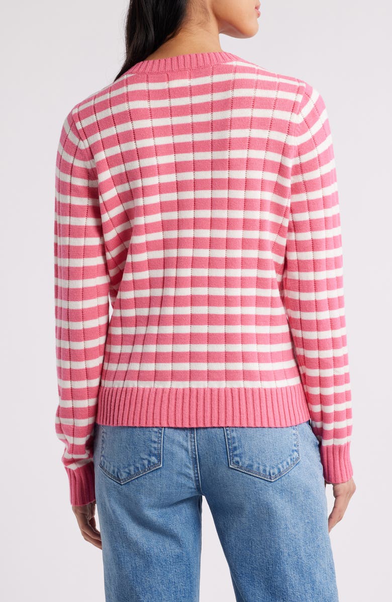 Caslon<sup>®</sup> Stripe Crewneck Rib Sweater, Alternate, color, Pink Caliente- Ivory Stripe