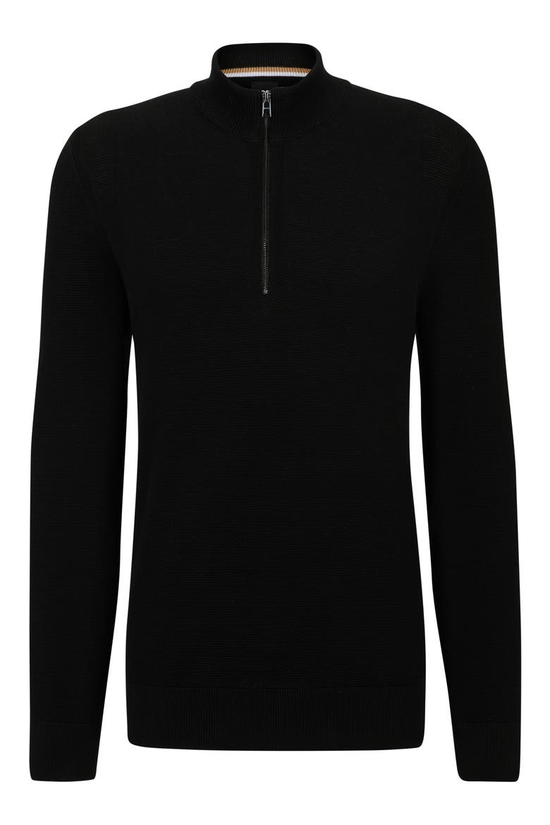 Ebrando Textured Cotton Half Zip Sweater, Alternate, color, BLACK
