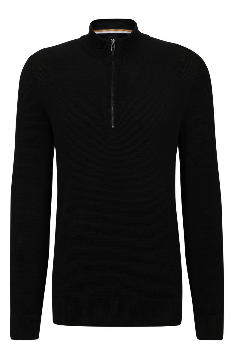 BOSS Ebrando Textured Cotton Half Zip Sweater, Alternate, color, Black