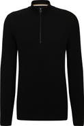 BOSS Ebrando Textured Cotton Half Zip Sweater