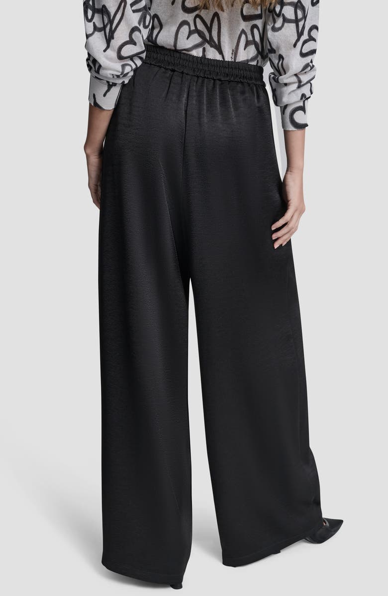 DKNY Pleat Wide Leg Satin Pants, Alternate, color, Black