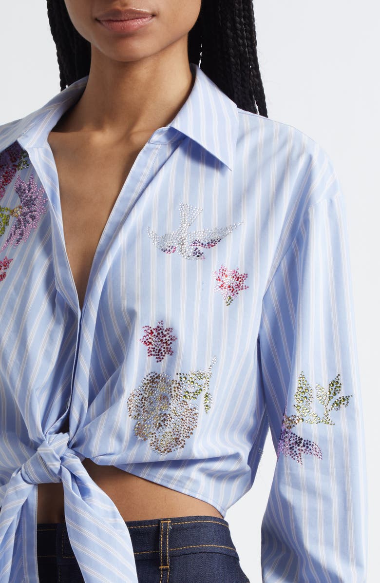 Cinq à Sept Hannah Stripe Embellished Tie Hem Shirt, Alternate, color, Blue Hydrng Multi
